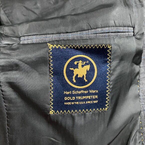 Hart Schaffner Marx Gold Trumpeter Blazer Sport Coat Men's 44R Gray Check - Picture 7 of 15